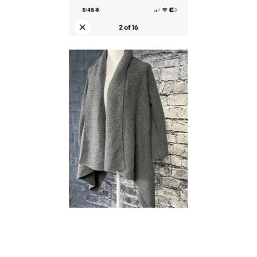 Forte Cashmere Sweater Cardigan Womens 1 Gray 100% Cashmere Open Front Draped